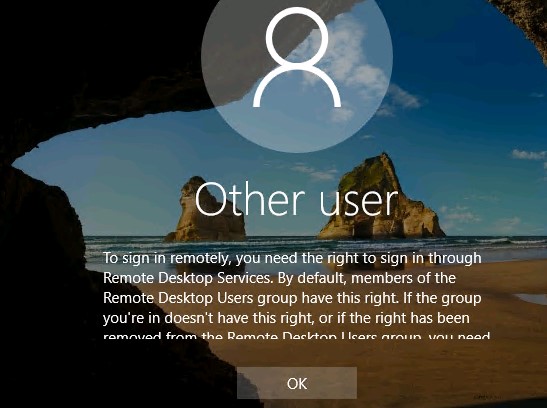 Чтобы войти в систему удаленно, вам нужно право на вход через службы удаленных рабочих столов windows 10 ошибка