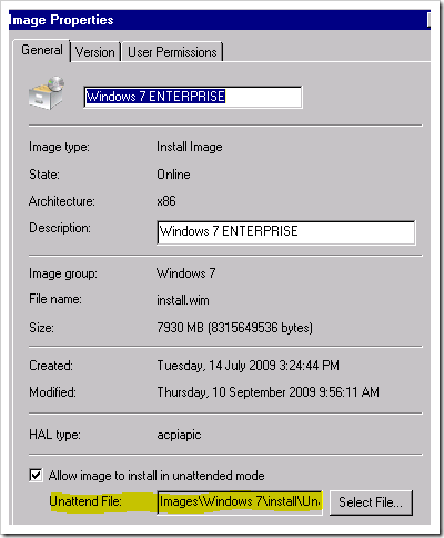 Windows Deployment Services, WAIK и Windows 7. Создаем и настраиваем ImageUnattend.xml 7 description: image properties
