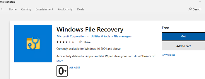 установка Windows File Recovery из Microsoft Store