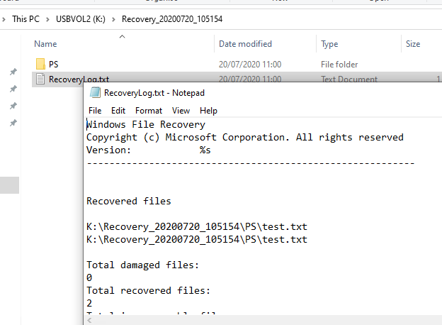 журнал восстановления файлов в windows file recovery