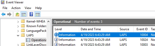 Журнал событий Windows LAPS
