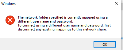 Указанная сетевая папка подключена с использованием других имени пользователя и пароля