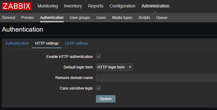 zabbix включить HTTP authentication