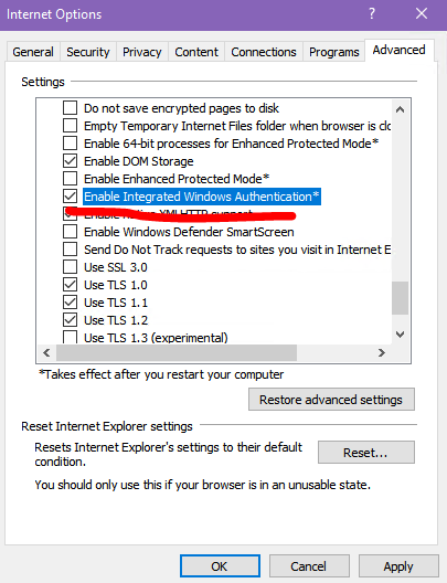 Enable Integrated Windows Authentication