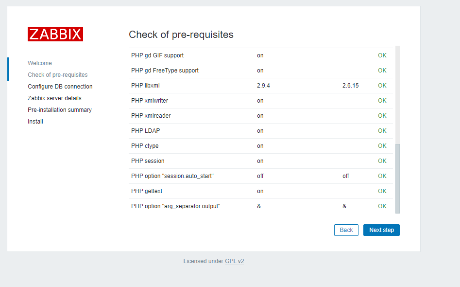 zabbix check pre-requisites