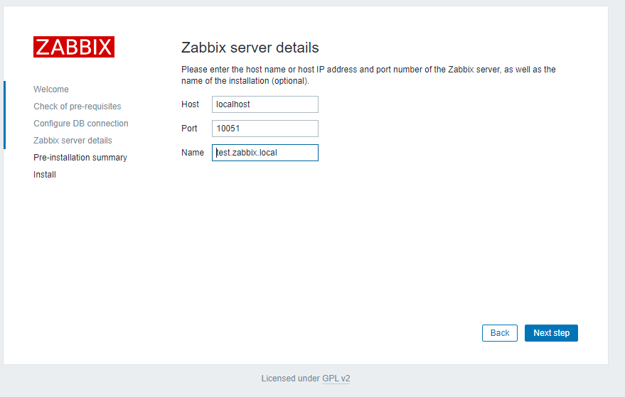 имя и порты zabbix сервера