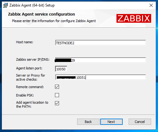 настройка параметров zabbix сервера при установке агента в windows