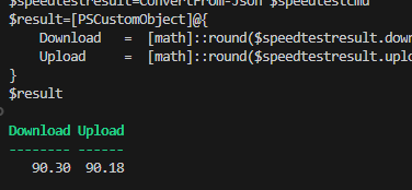 получить данные проверки скорости Интернете speedtest в PowerShell