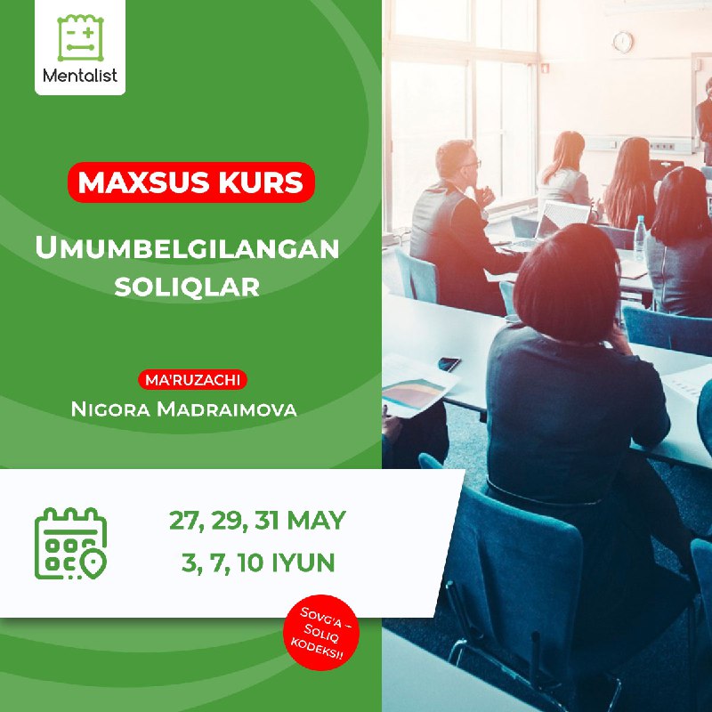 mentalist talim markazi umumbelgilangan soliqlar bocabbyicha olti kunlik mini kursni taklif etadi 660ba8b376be2