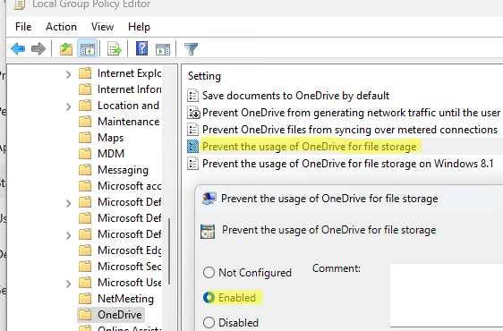 Групповая политики - отключить OneDrive