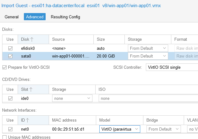 Proxmox: изменить тип контроллера на SCSI и сетевой адаптер на VirtIO