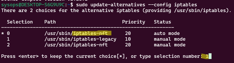 update-alternatives --config iptables