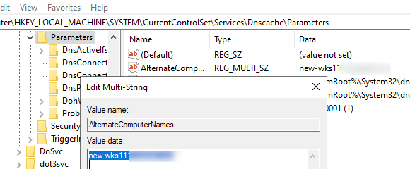 Параметр реестра AlternateComputerNames - альтернативное имя компьютера