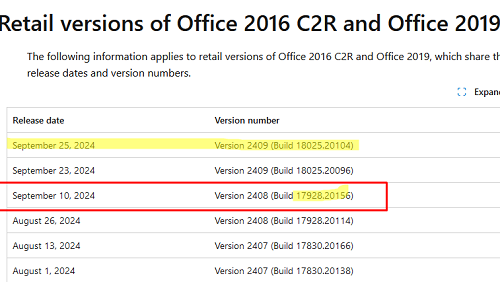 Список предыдущих релизов MS Office