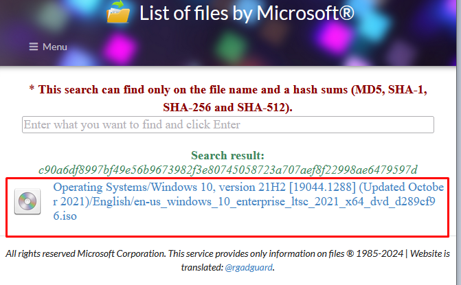 база данных ISO образов microsoft и их хэшей