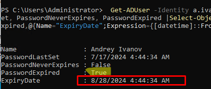 Срок действия учетной записи в AD истек