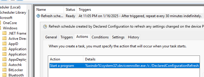Включить рекомендованные настройка безопасности Windows Server 2025 с помощью OSConfig 6 Задание планировщика Refresh schedule created by Declared Configuration to refresh any settings changed on the device