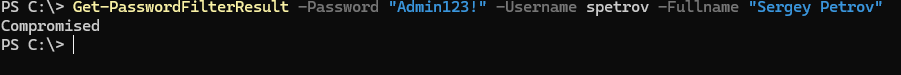 Get-PasswordFilterResult - проверить результирующую политику паролей Compromised