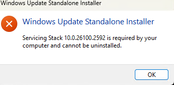 Servicing Stack is required by your computer and cannot be uninstalled