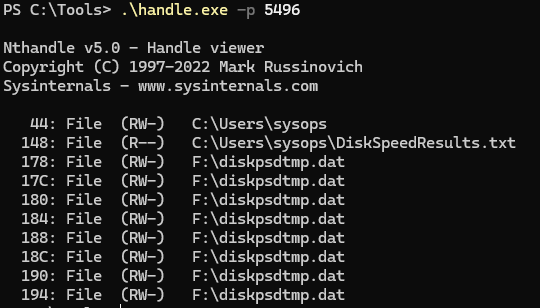 handle - вывести файлы открытые процессом