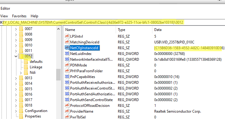 Рандомизация MAC адреса для Wi-Fi подключений в Windows 6 Ветка реестра с настройками Wi-FI адаптера