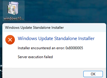 Windows Update Standalone Installer ошибка : 0x80080005