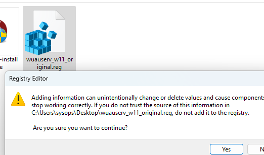 Импорт REG файла с настройками службы Windows Update