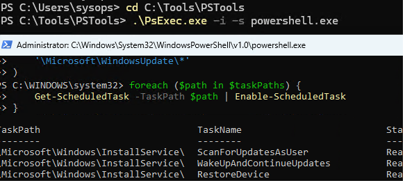 POwerShell - включить задания планировщика необходимые для Windows Update