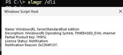 Сервер Windows выключается каждый час. Как исправить? 3 slmgr /dli - License Status: Notification, Notification Reason: 0xC004FC07