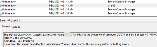 Сервер Windows выключается каждый час. Как исправить? 4 wlms.exe инициировала выключение Windows из за того, что лицензия Windows истекла