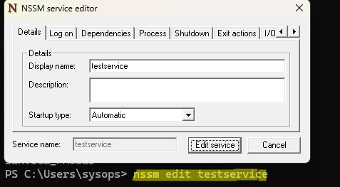 параметры службы nssm