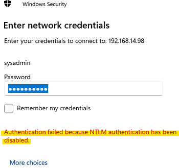 Authentication failed because NTLM authentication has been disabled в Windows 11 24H2