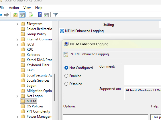 Групповая политика логирования NTLM Enhanced Logging 
