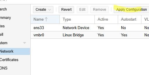 Изменить сетевые настройки Proxmox