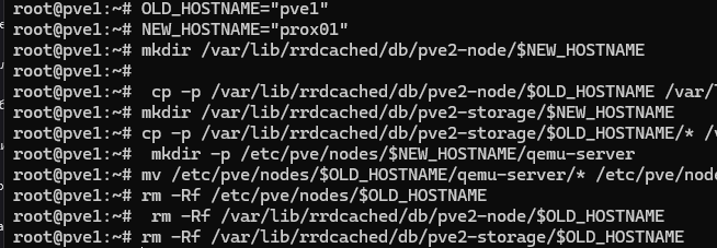Перенос системных директорий proxmox в новый hostname 