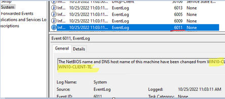 Событие смены имени компьютера: The NetBIOS name and DNS host name of this machine have been changed from WIN10-Client-Old01 to Win-10Cli-New01.