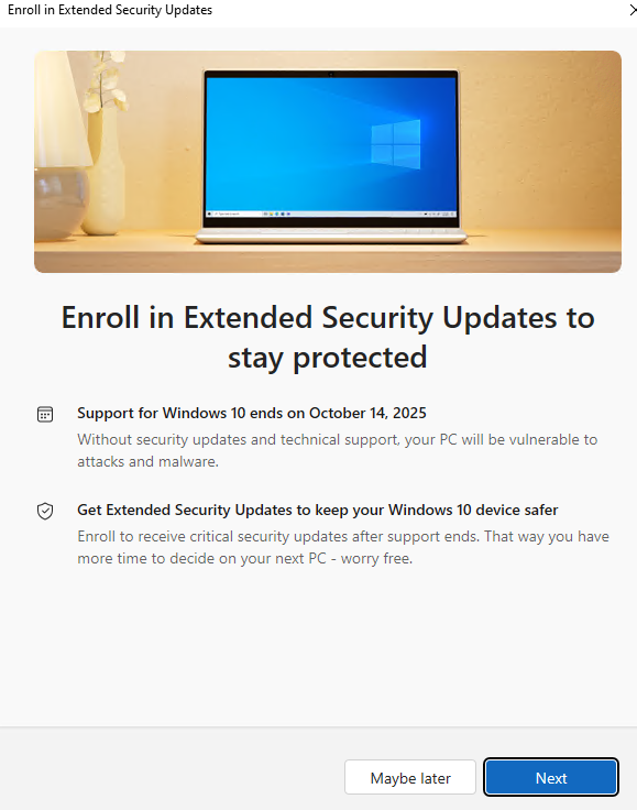 Enroll in Extended Security Updates