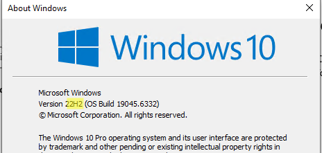 winver - проверить версию Windows 10