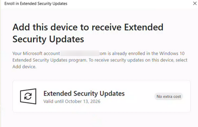 Добавить устройство в Extended Security Updates для Windows 10