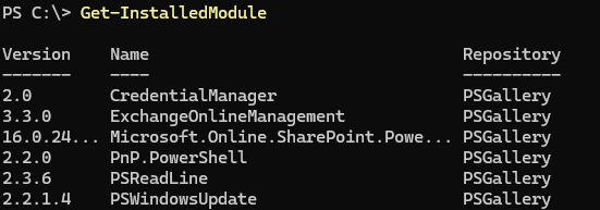 Get-InstalledModule список установленных модулей из репозиторией