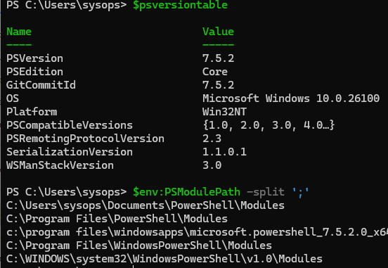 Список путей к модуля PowerShell Core 7.x