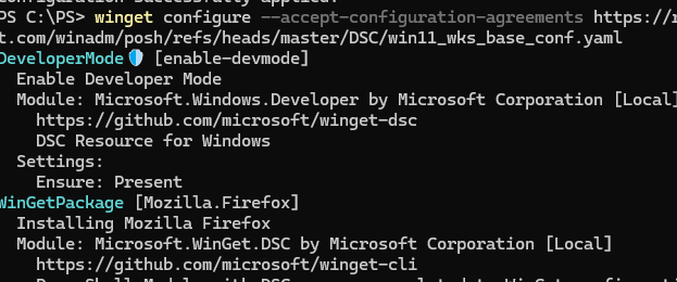 winget configure через github