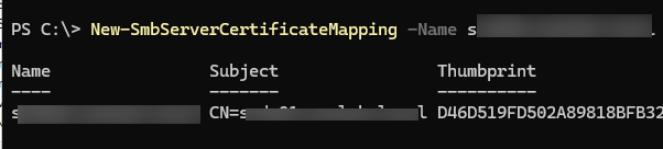 Привязать сертификат к SMB папке New-SmbServerCertificateMapping 