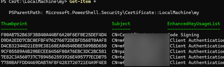 PowerShell вывести сертификаты