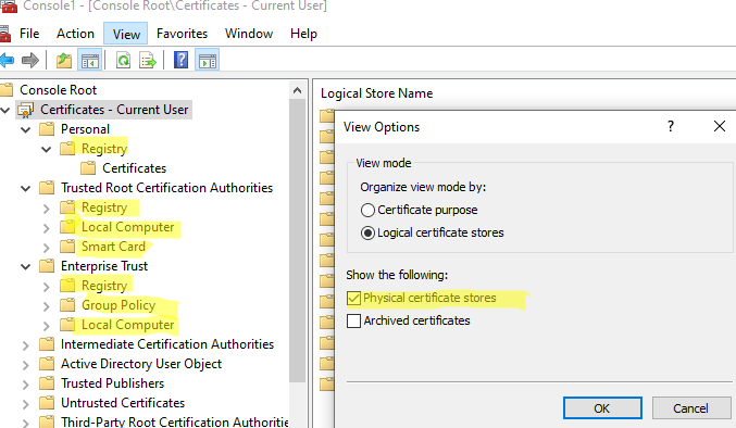 Физическое расположение сертификатов на компьютере