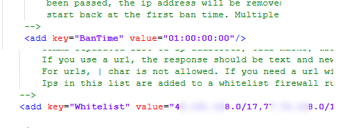 параметры ipban: BanTime и Whitelist 